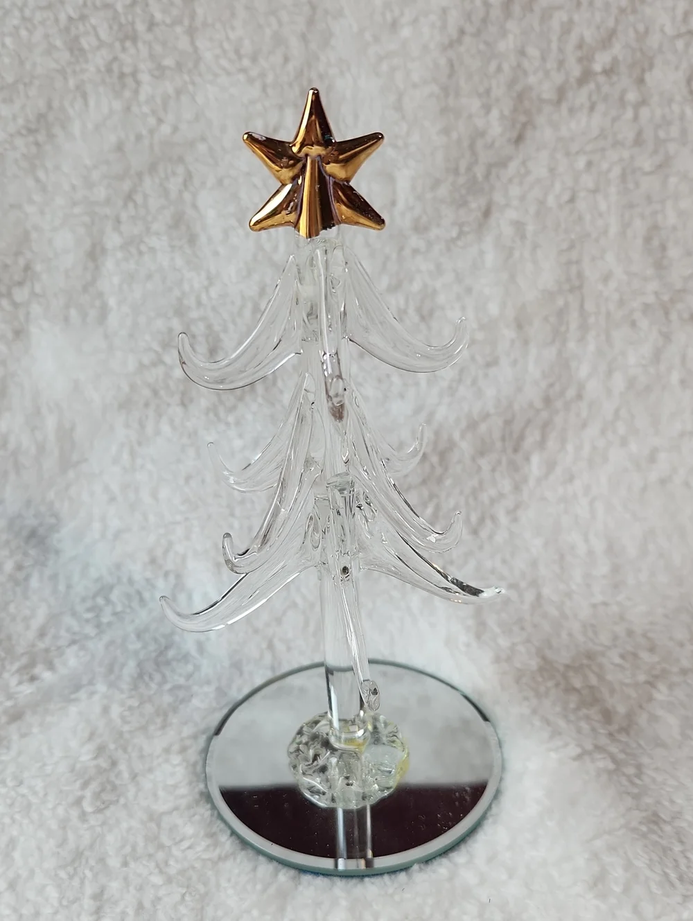 Vintage Crystal Glass Christmas Holiday Tree w Gold Star Topper & Ornaments